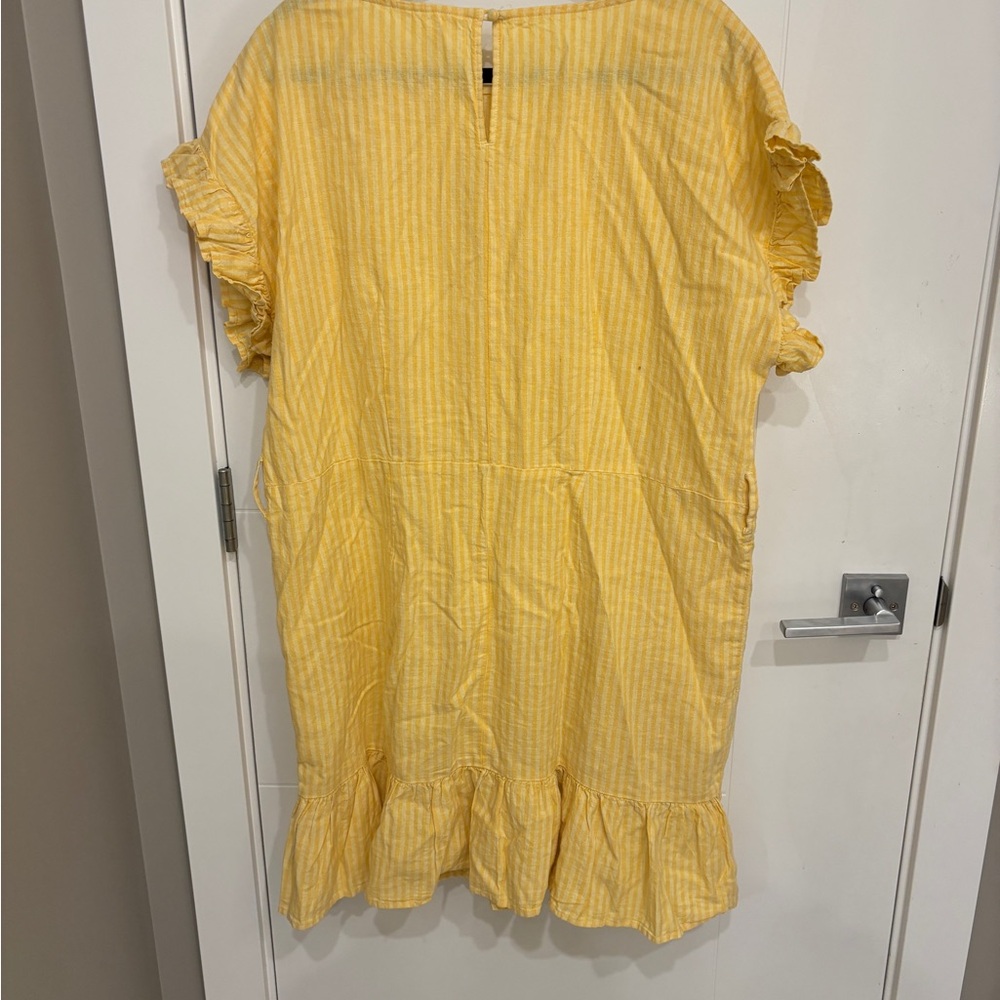 Joe Fresh x Jillian Harris Sunshine Ruffle Dress Linen Blend Yellow Striped - Picture 7 of 10